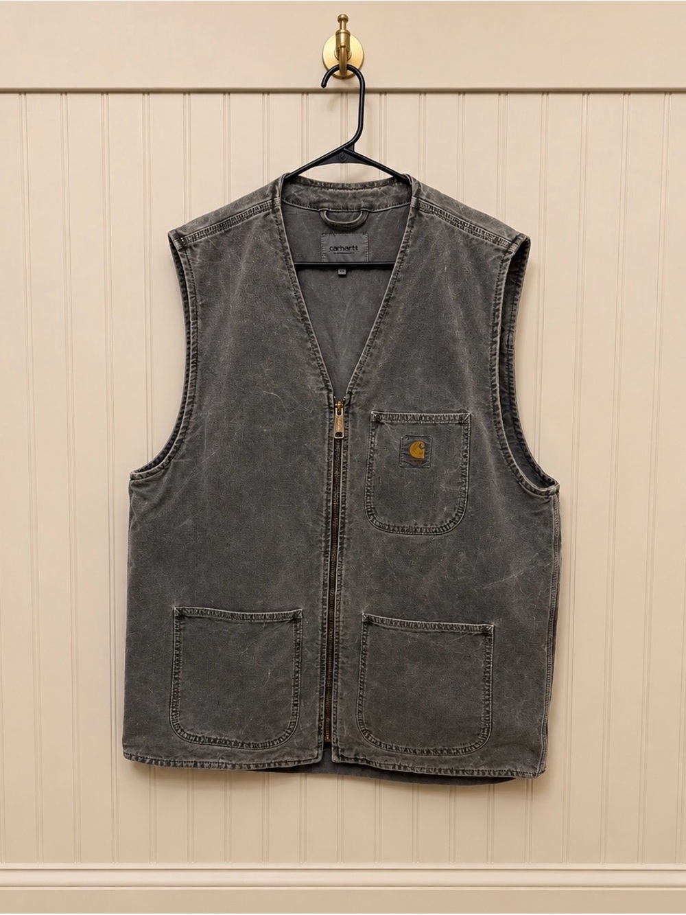 Vintage Carhartt WIP Classic Vest Men’s L Grey Canvass Zip Distressed Workwear